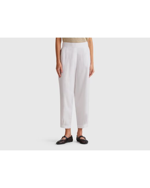 Benetton Black Benetton, Fließende Hose Mit Falten, Weiss