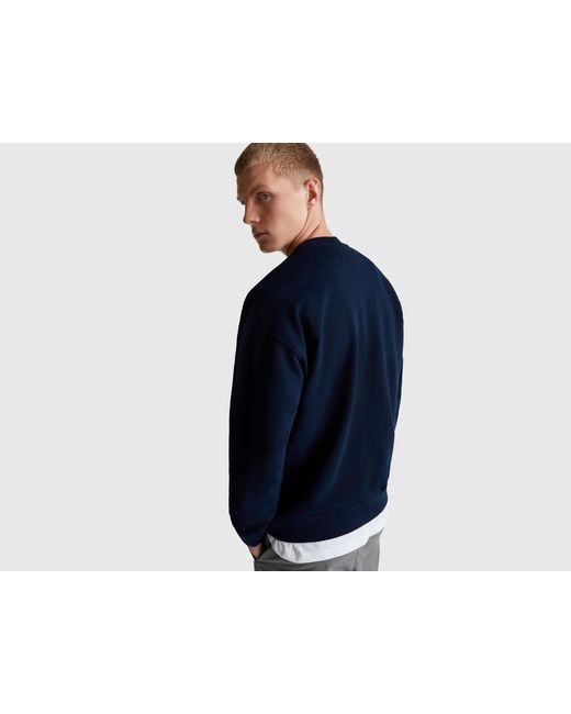 Benetton, Sudadera Con Parche De Logo, Talla, Azul Oscuro, Hombre Benetton de hombre de color Blue