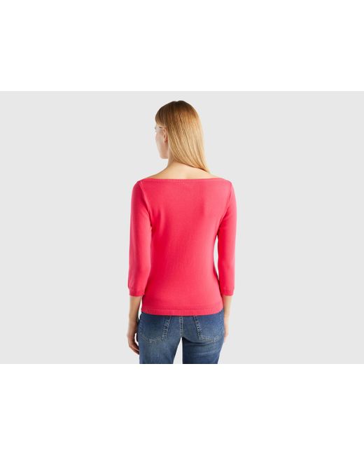 Benetton Red 100% Cotton Boat Neck Sweater