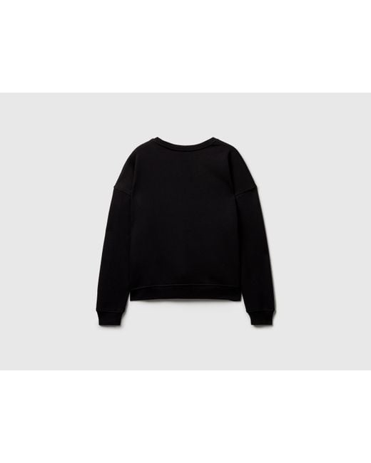 Benetton, Sudadera De Corte Regular Con Aplicación, Talla, Negro, Mujer Benetton de color Black