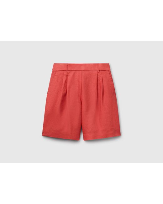 Benetton, Bermudas 100% Lino, Rojo Teja, Mujer Benetton de color Red