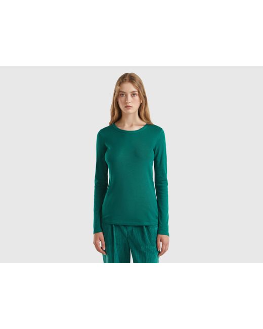 Benetton Green Benetton, Long Sleeve Pure Cotton T-Shirt