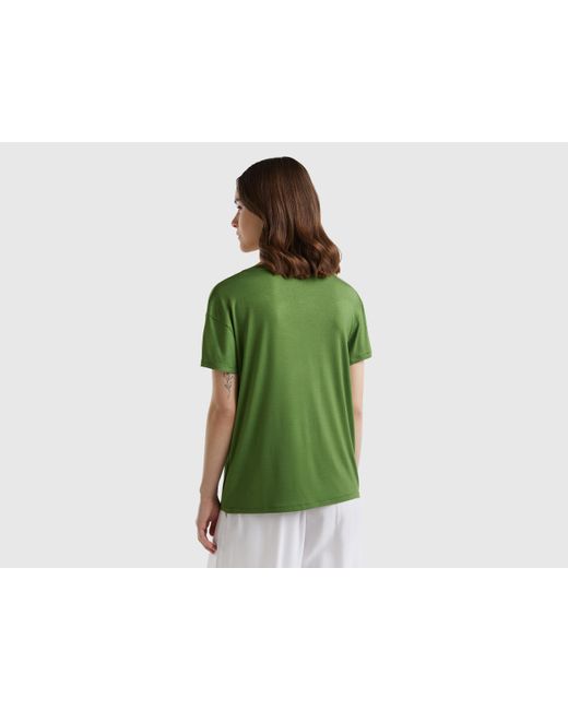 Benetton Green T-shirt In Sustainable Stretch Viscose