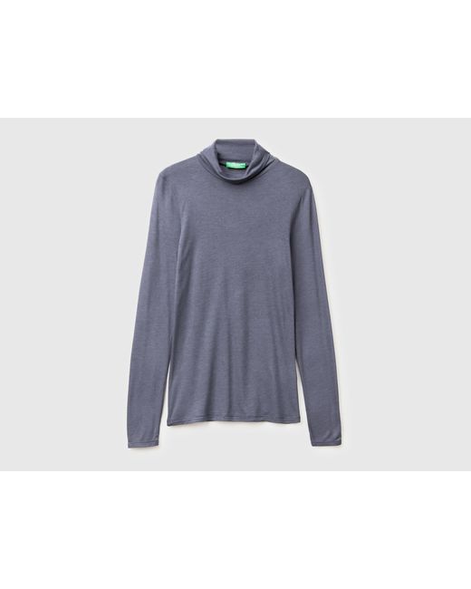 Benetton, Camiseta De Cuello Alto En Mezcla De Viscosa Y Cachemira, Talla, Lila, Mujer Benetton de color Blue