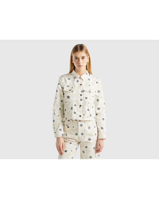 Benetton White Cropped Floral Jacket