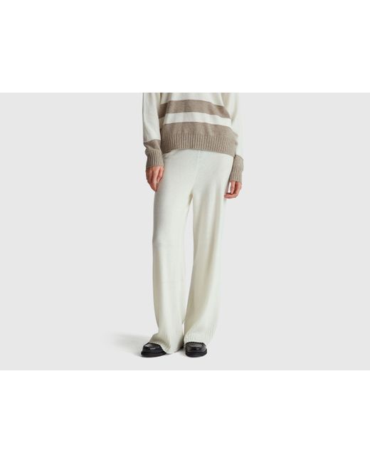 Benetton, Pantalón Ancho Color Crema En Mezcla De Lana Y Cachemira, Talla, Blanco Crema, Mujer Benetton de color Black