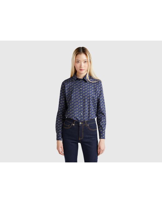 Benetton, Camisa Azul Oscuro Estampada, Azul Oscuro, Mujer Benetton de color Blue