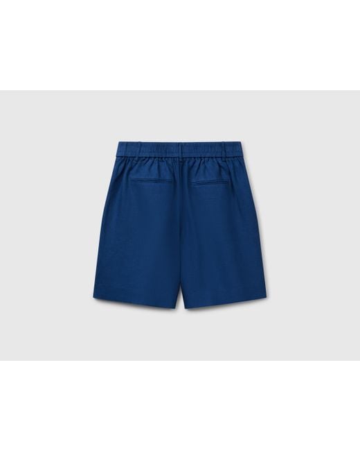 Benetton, Bermudas 100% Lino, Azul Grisáceo, Mujer Benetton de color Blue