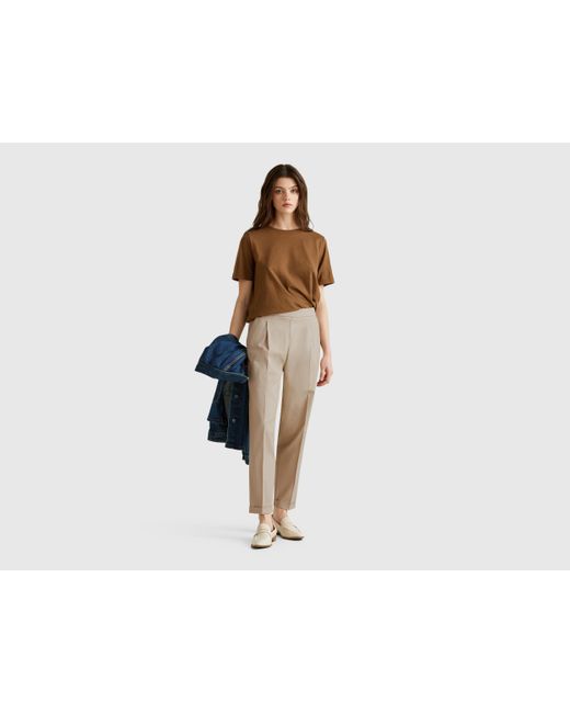 Benetton, Pantalón De Algodón Elástico, Mujer Benetton de color Black
