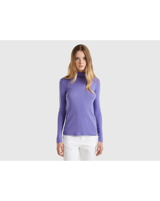 Benetton Purple Benetton, Long Sleeve T-Shirt With High Neck