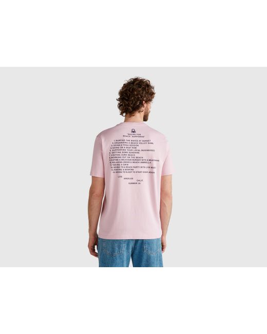 Benetton, Camiseta Rosa Pastel Con Gráficos, Rosa, Hombre Benetton de hombre de color Black