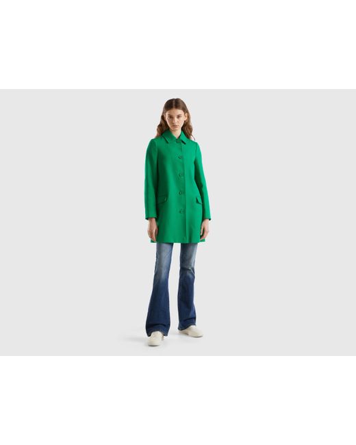 Benetton Green Duster Coat In Pure Cotton