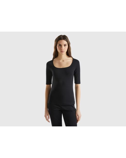 Benetton Black Fitted Stretch Cotton T-shirt
