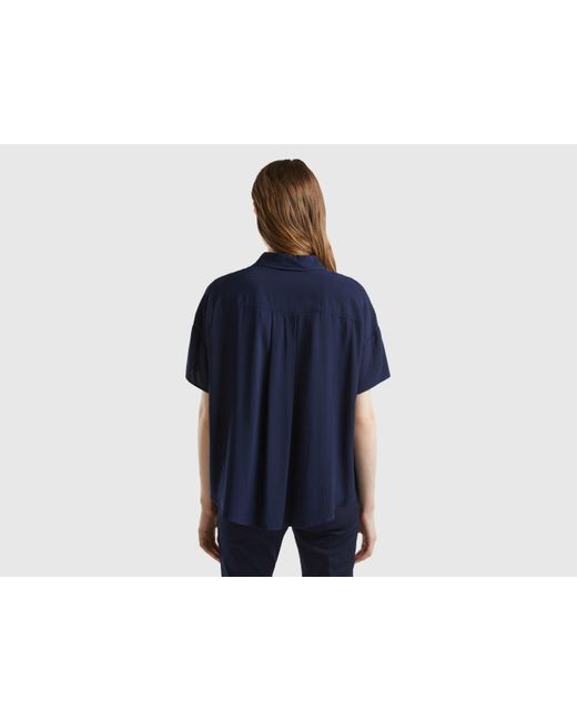 Camisa De Manga Corta De Viscosa Sostenible Benetton de color Blue