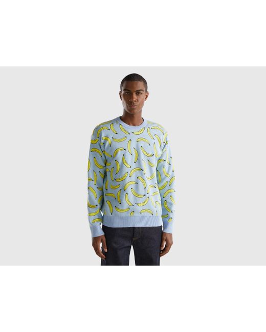 Benetton Green Sweater With Banana Pattern for men
