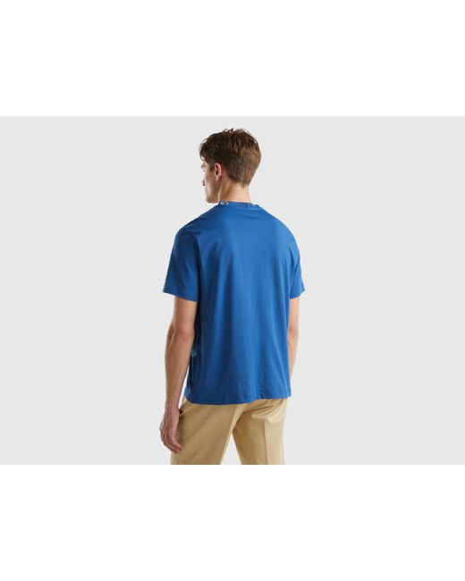 Benetton T-shirt In Blau Mit Stickerei Am Ausschnitt in Blue für Herren