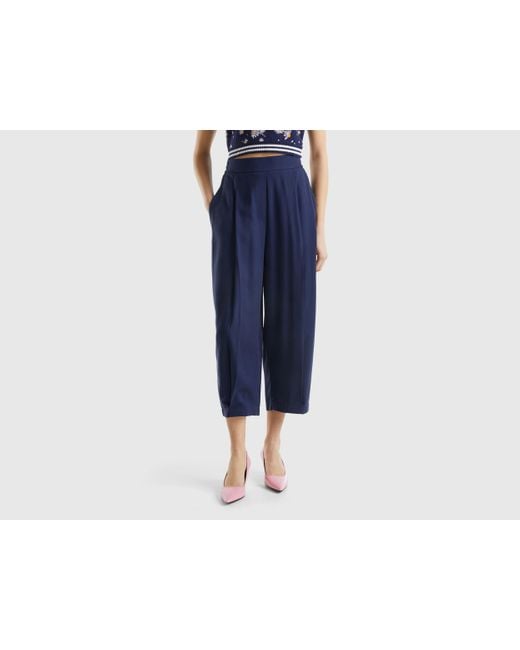 Benetton Black Cropped Trousers With Pleats