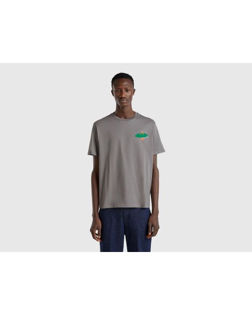 Benetton, Camiseta Con Estampado De Algodón Orgánico, Gris Oscuro, Hombre Benetton de hombre de color Black