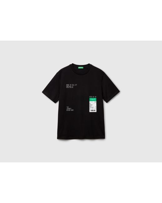 Benetton, Maglietta Nera Con Grafica, Nero, Uomo di Benetton in Black da Uomo