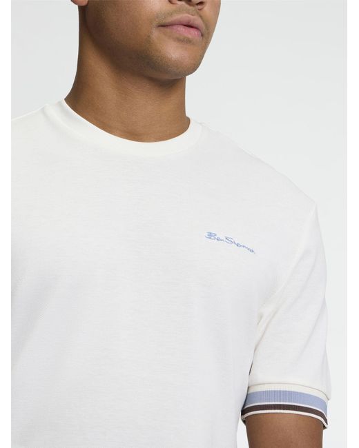 Ben Sherman White Short Sleeve Textured Tipped Tshirt In Ivory for men