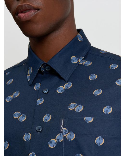 Ben Sherman Blue Fluid Spot Print Shirt In Dark Navy for men