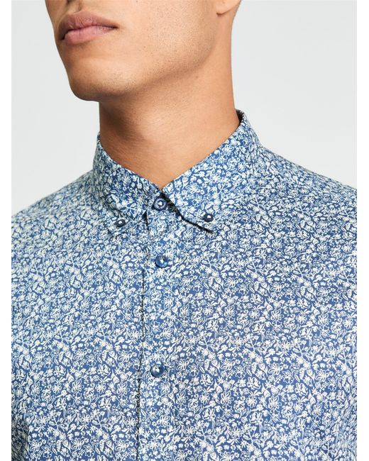 Ben Sherman Blue Long Sleeve Floral Print Shirt In Indigo for men