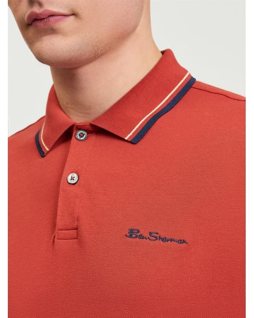 Ben Sherman Short Sleeve Signature Pique Polo In Bright Red for men