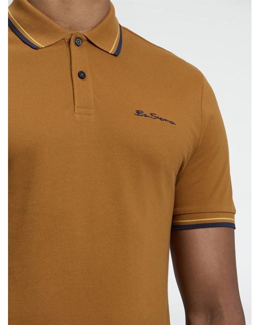 Ben Sherman Blue Short Sleeve Signature Pique Polo In Cinnamon for men