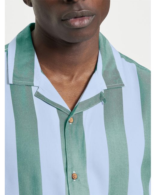 Ben Sherman Blue Short Sleeve Viscose Stripe Shirt In for men