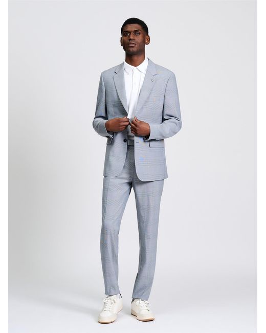 Ben Sherman White Prince Of Wales Wool Check Jacket In Light Blue for men