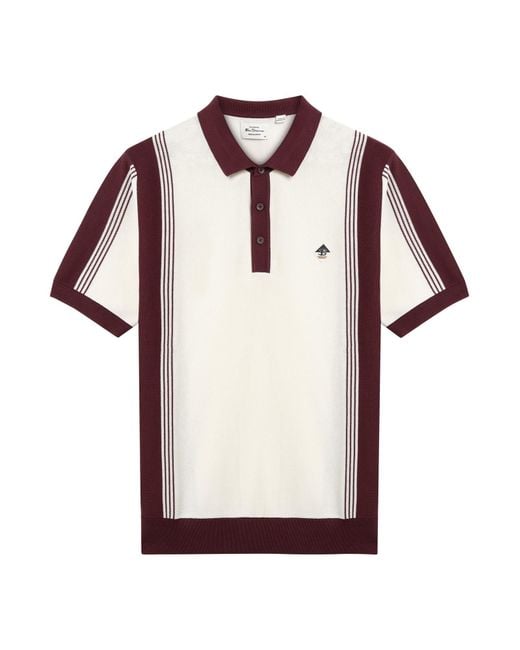 Ben Sherman White Short Sleeve Colour Block Sport Knitted Polo In Ivory for men
