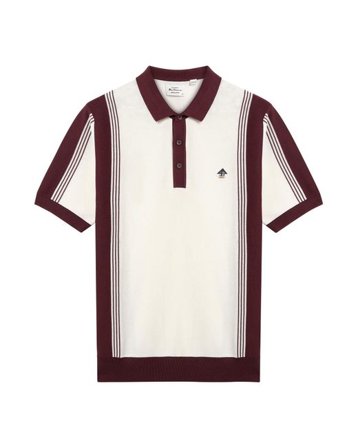 Ben Sherman White Short Sleeve Colour Block Sport Knitted Polo In Ivory for men