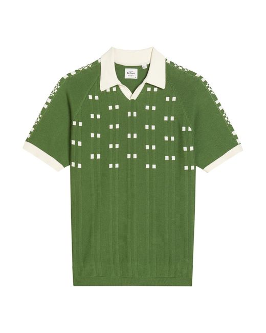 Ben Sherman Short Sleeve Retro Sport Open Neck Knitted Polo In Fraser Green for men