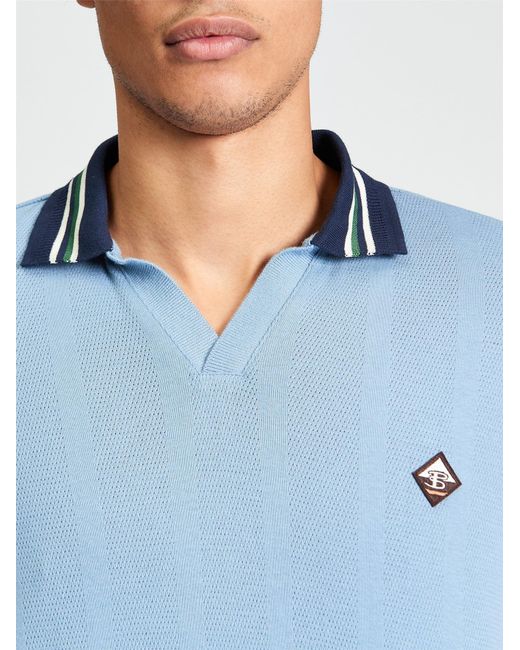 Ben Sherman Blue Short Sleeve Trim Block Open Neck Polo In Denim for men