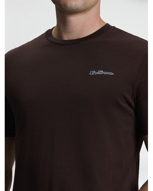 Ben Sherman White Short Sleeve Signature Tshirt In Dark Brown for men