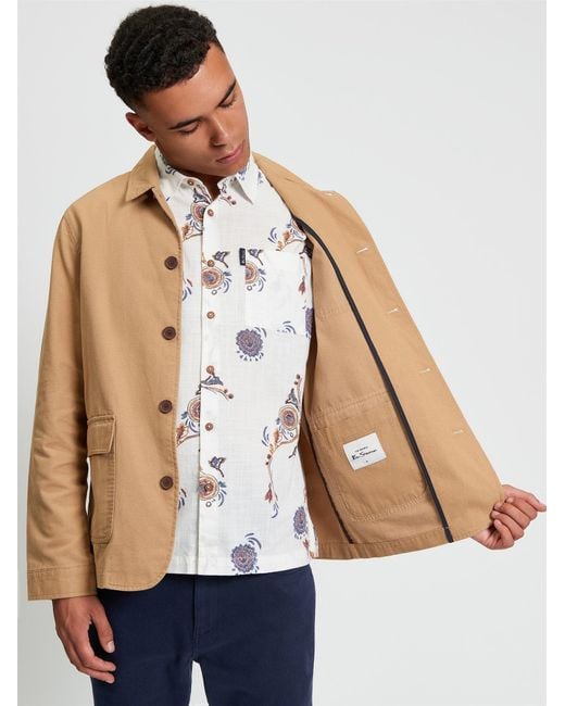 Ben Sherman Blue Canvas Chore Jacket In Camel for men