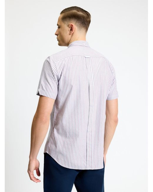 Ben Sherman White Short Sleeve Oxford Stripe Shirt In for men