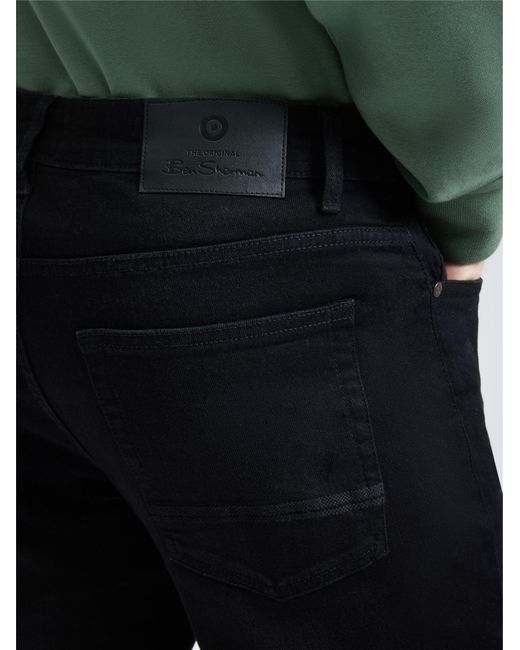 Ben Sherman Green Washed Black Slim Fit Jean In Black Denim for men