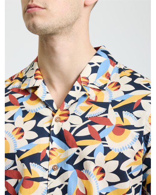 Ben Sherman Blue Short Sleeve Abstract Floral Print Shirt In Dark Navy for men