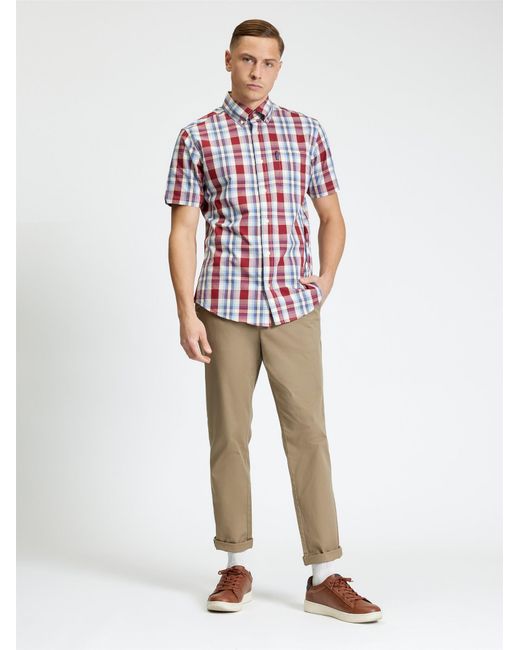 Ben Sherman Red Short Sleeve Classic Check Shirt In Bordeaux for men