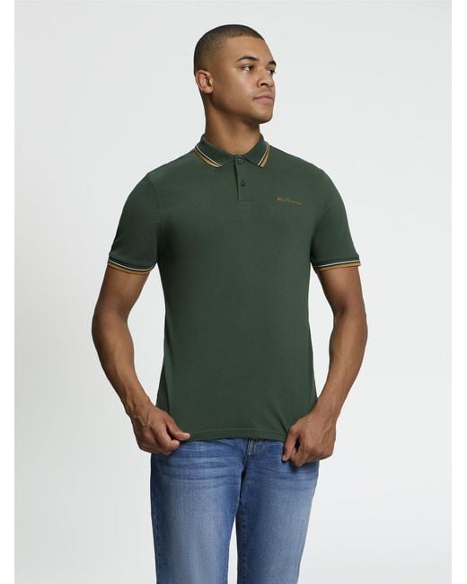 Ben Sherman Short Sleeve Signature Pique Polo In Bottle Green for men