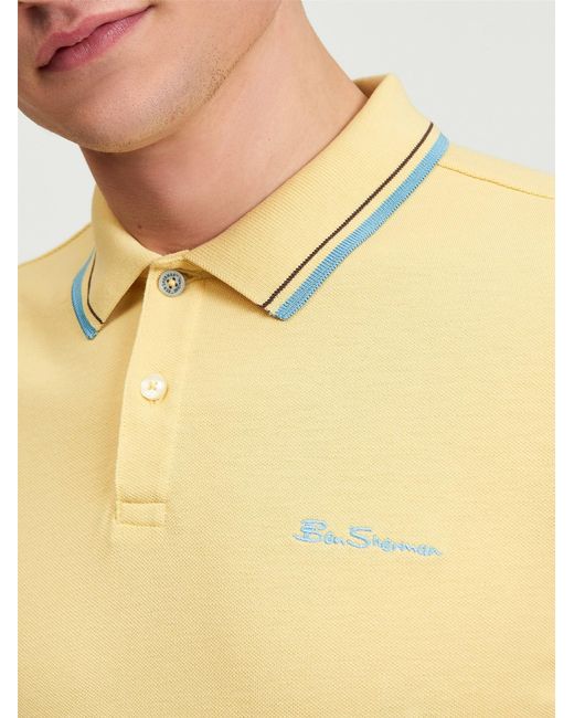 Ben Sherman Yellow Short Sleeve Signature Pique Polo In Butterscotch for men