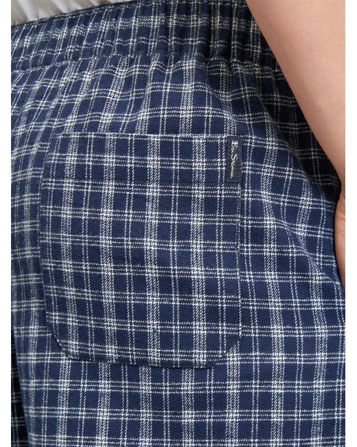 Ben Sherman Blue Brushed Linear Check Trouser In Marine for men