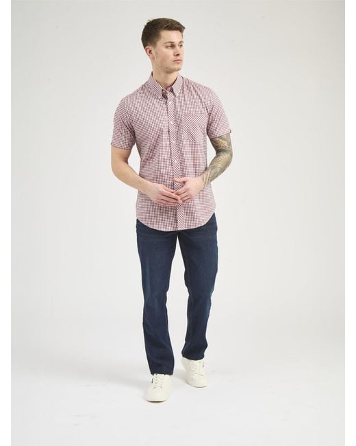 Ben Sherman Pink Short Sleeve Signature Gingham Shirt for men