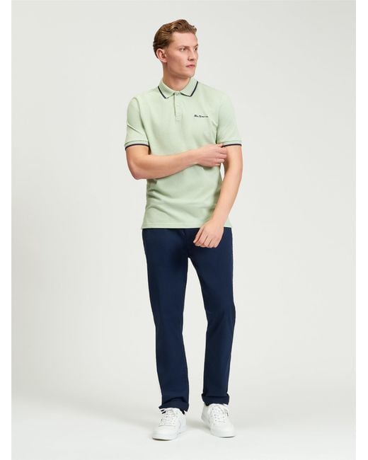 Ben Sherman Blue Short Sleeve Signature Pique Polo In Pistachio for men