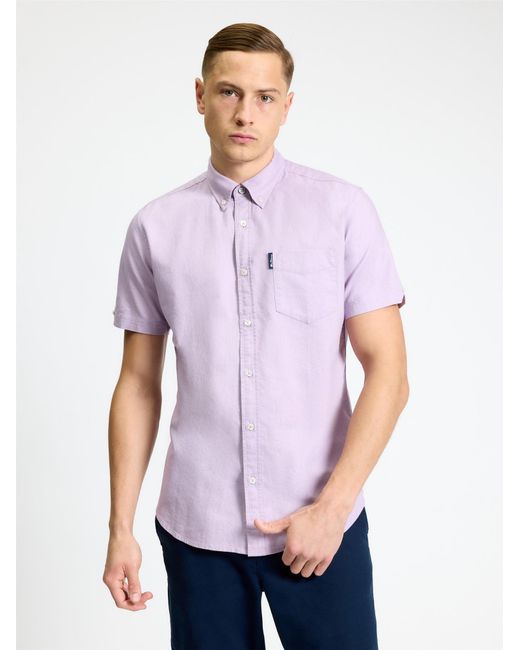 Ben Sherman Short Sleeve Signature Oxford Shirt In Purple for men
