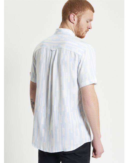 Ben Sherman White Short Sleeve Jazz Lines Print Shirt In Ice Blue for men