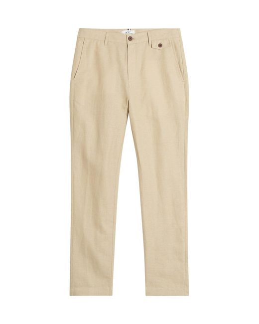 Ben Sherman Natural Linen Cotton Trousers In Stone for men