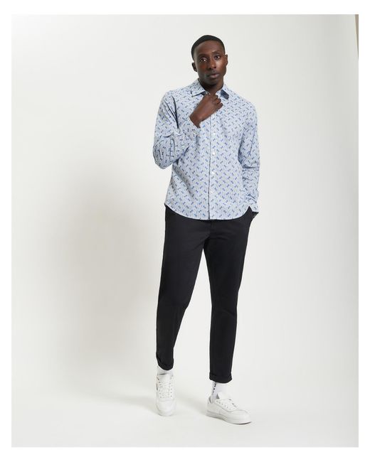 Ben Sherman White Long Sleeve Linear Print Shirt for men