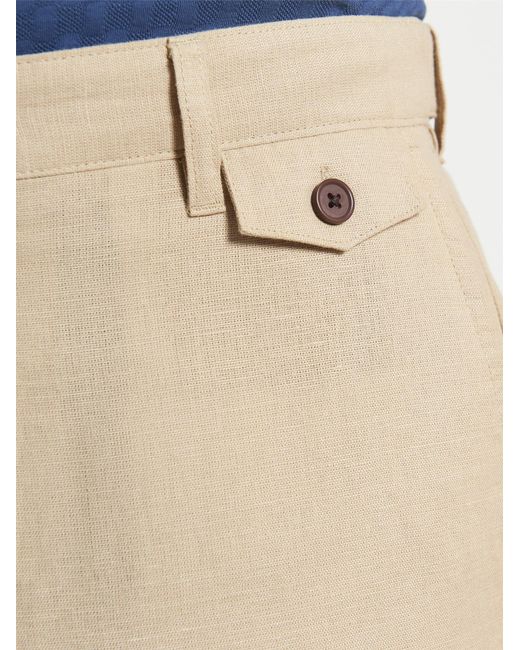 Ben Sherman Natural Linen Cotton Trousers In Stone for men